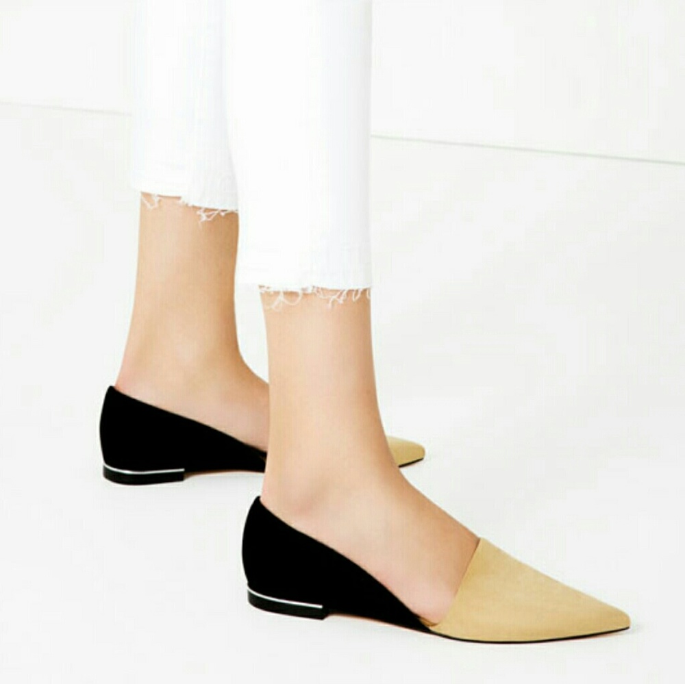 ZARA 100% LEATHER POINT TOE FLAT SHOE BRAND NEW